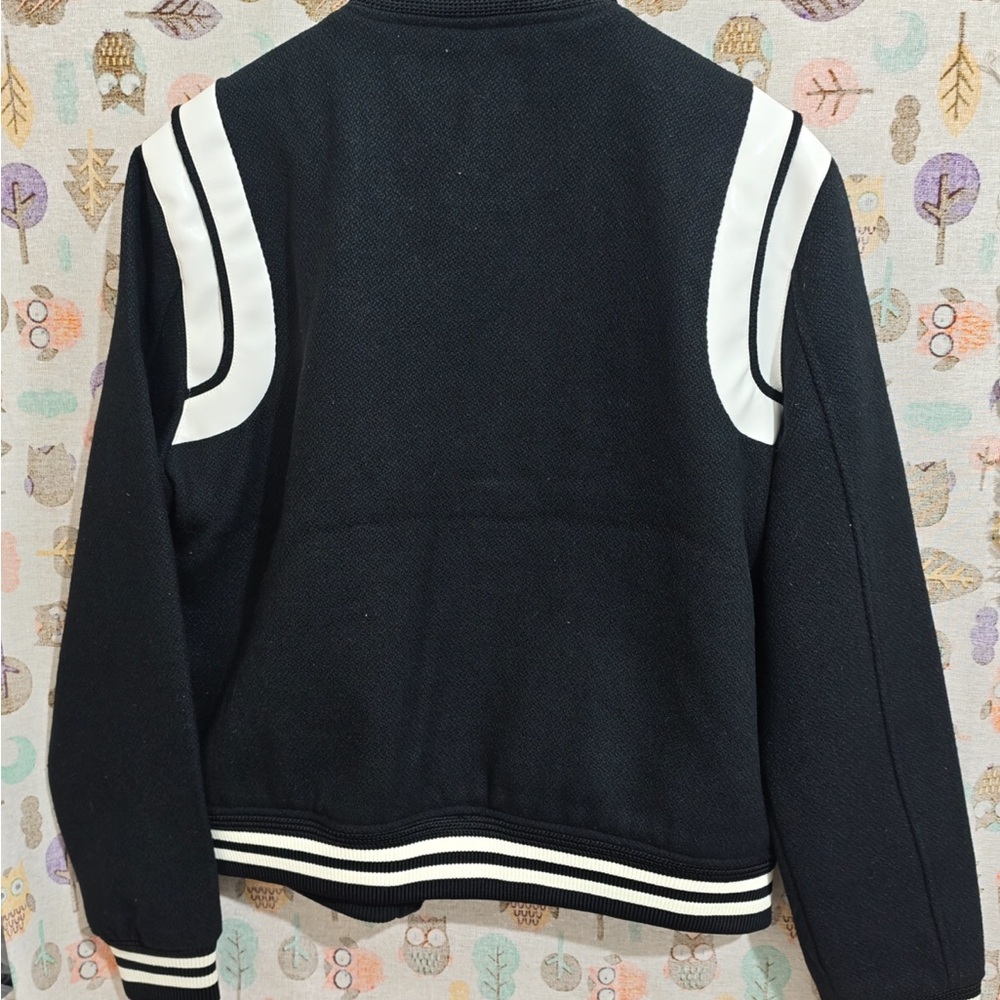 Yves Saint Laurent Black and White Striped Trim Varsity Bomber Jacket - Picture 13 of 13